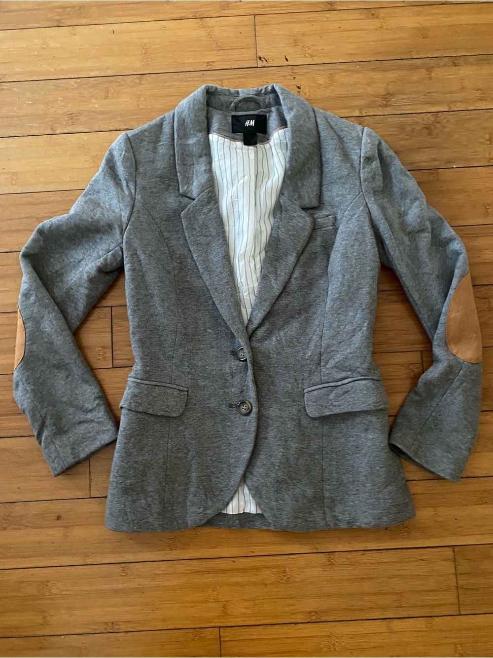 Pre-owned H&M Women's Gray Blazer with Tan Elbow Patches Sz 38/8